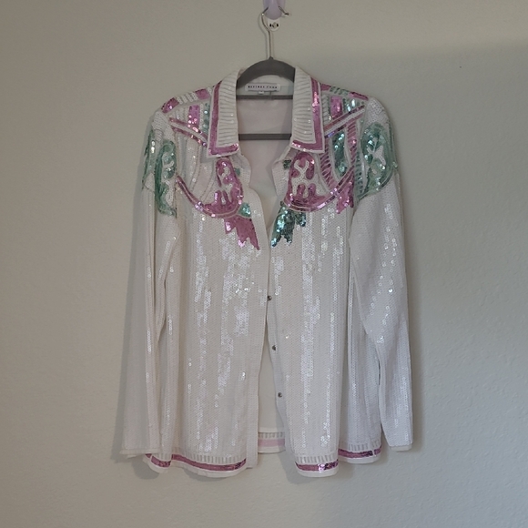 Endless Rose Tops - Endless Rose By Antropologie White Sequience Blazer , Party, Cruiz, Size Larg